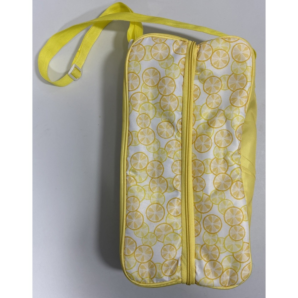Lemon Print Insulated Beverage‎ Cooler Picnic Bag Shoulder Strap 13"x 6"x3" EUC